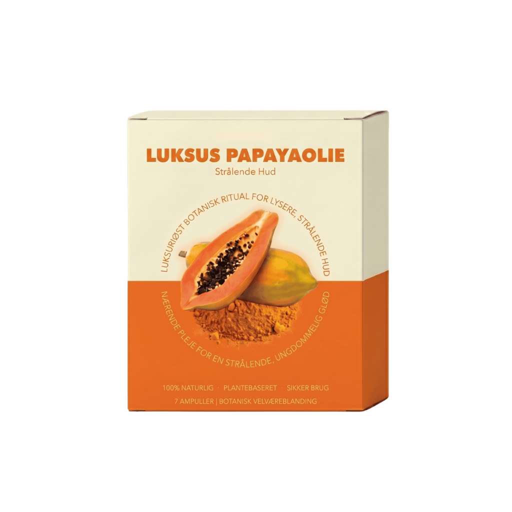 Luksus Papayaolie emballage med fokus på strålende hud og naturlige ingredienser