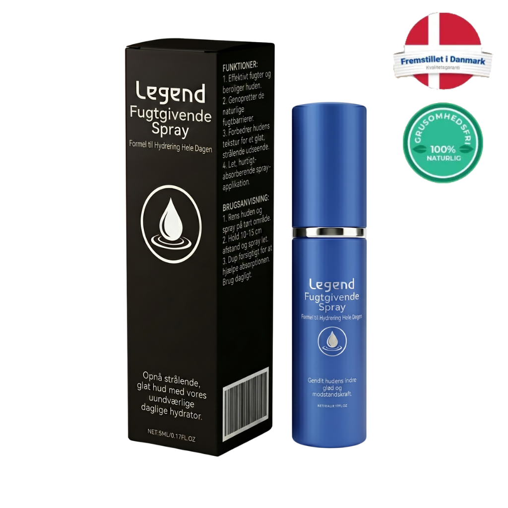 Legend Fugtgivende Spray flaske og emballage, giver fugt og pleje til huden.