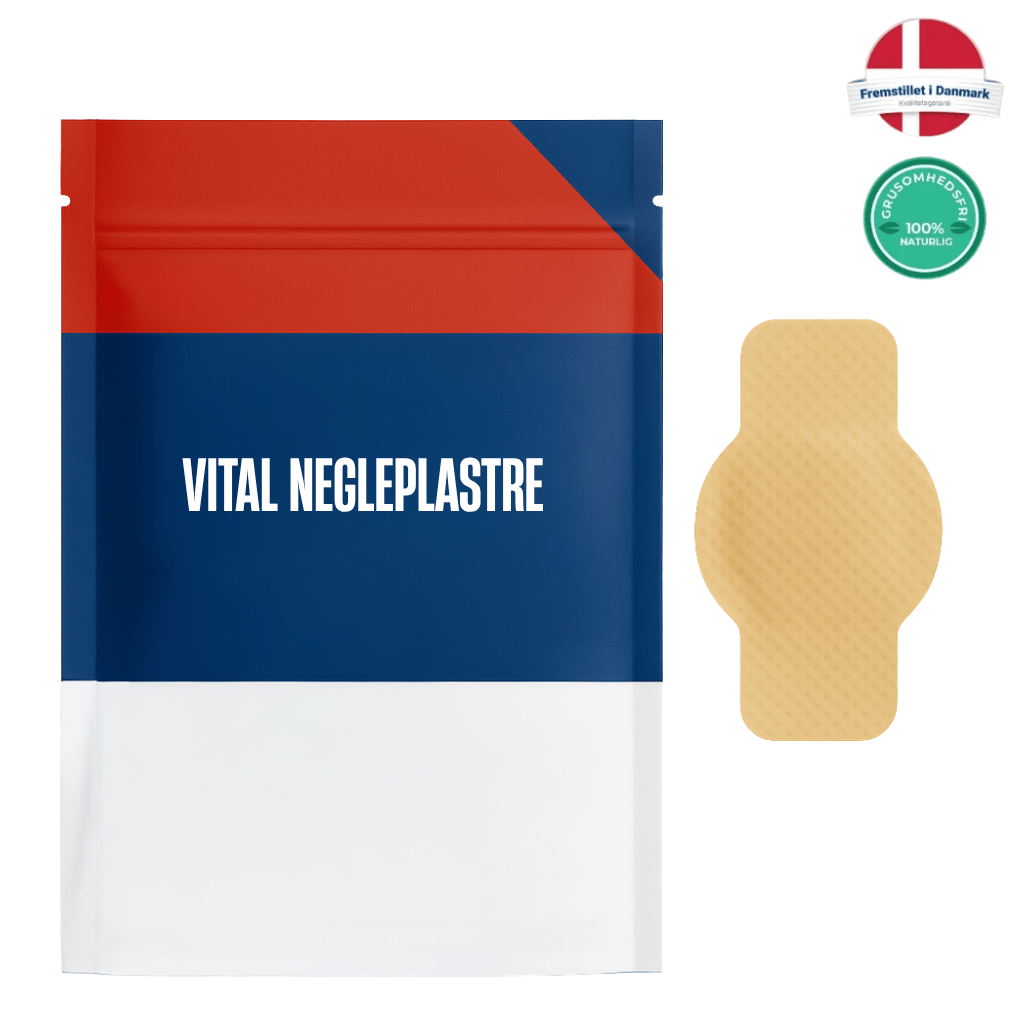 Vital negleplastre package with a tan nail care patch, designed for a polished nail look.