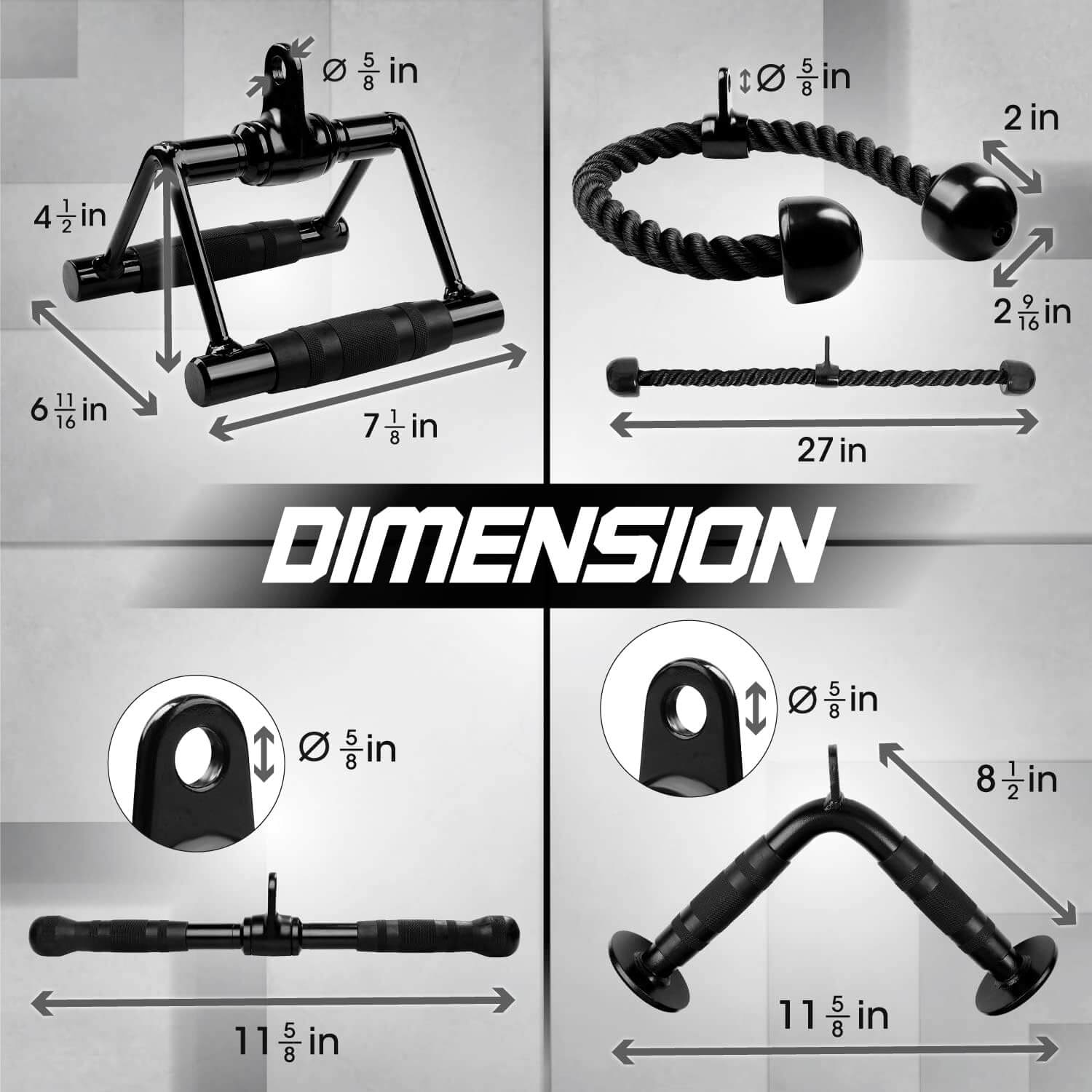 Dimensions of SKÖNHED KraftGrip Kabelhåndtag showing various attachments and measurements.