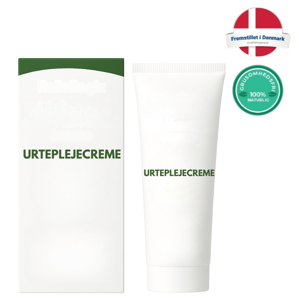 Urteplejecreme tube and packaging promoting natural skin care benefits.