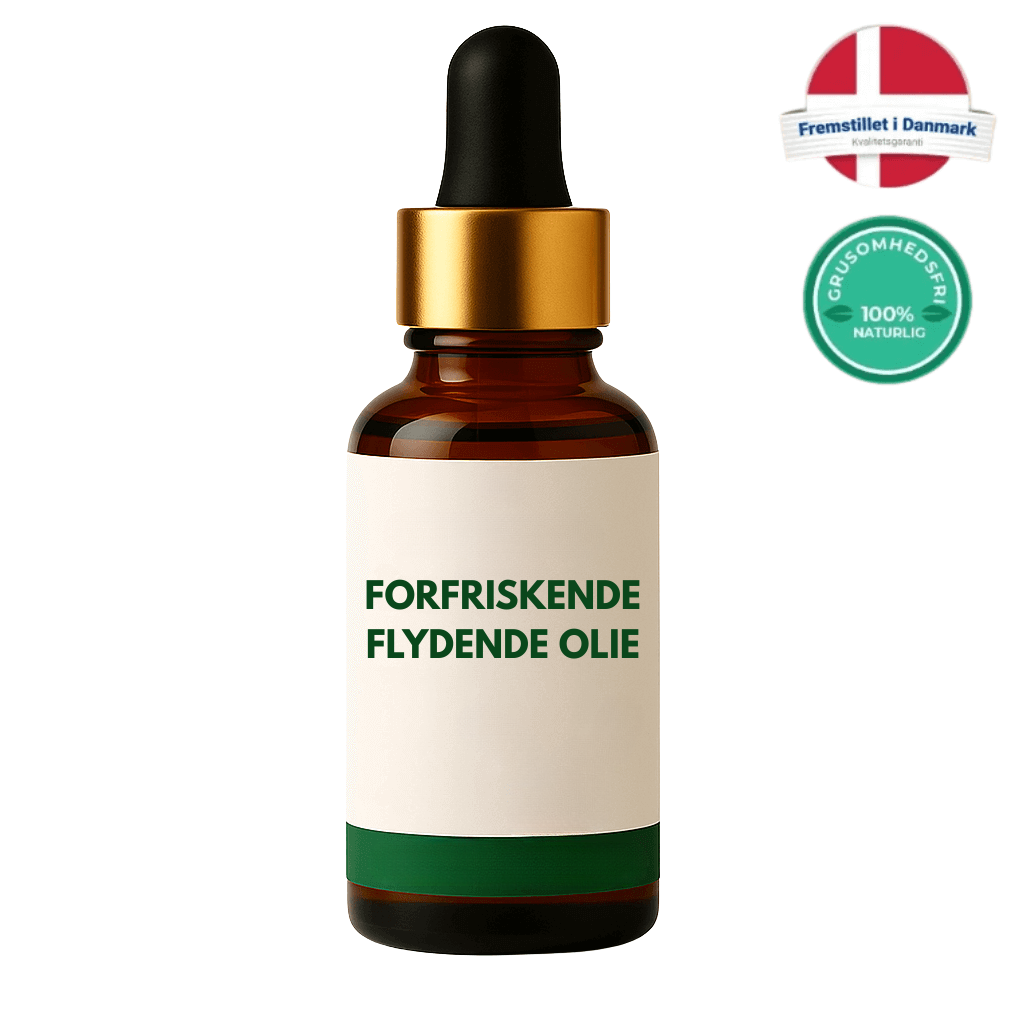 Forfriskende flydende olie i en brun glasflaske med pipette, perfekt til skønhedsrutinen.