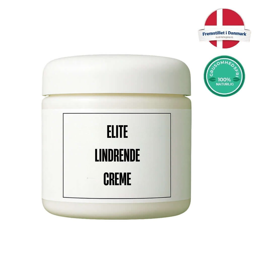 Billede af Elite Lindrende Creme, en let hudplejecreme i en hvid krukke, ideel til daglig brug.