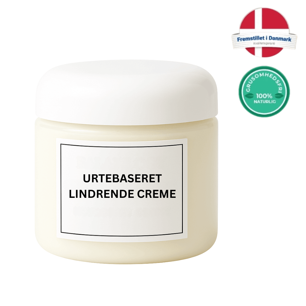 Urtebaseret lindrende creme i en elegant krukke til blød og fugtig hudpleje.