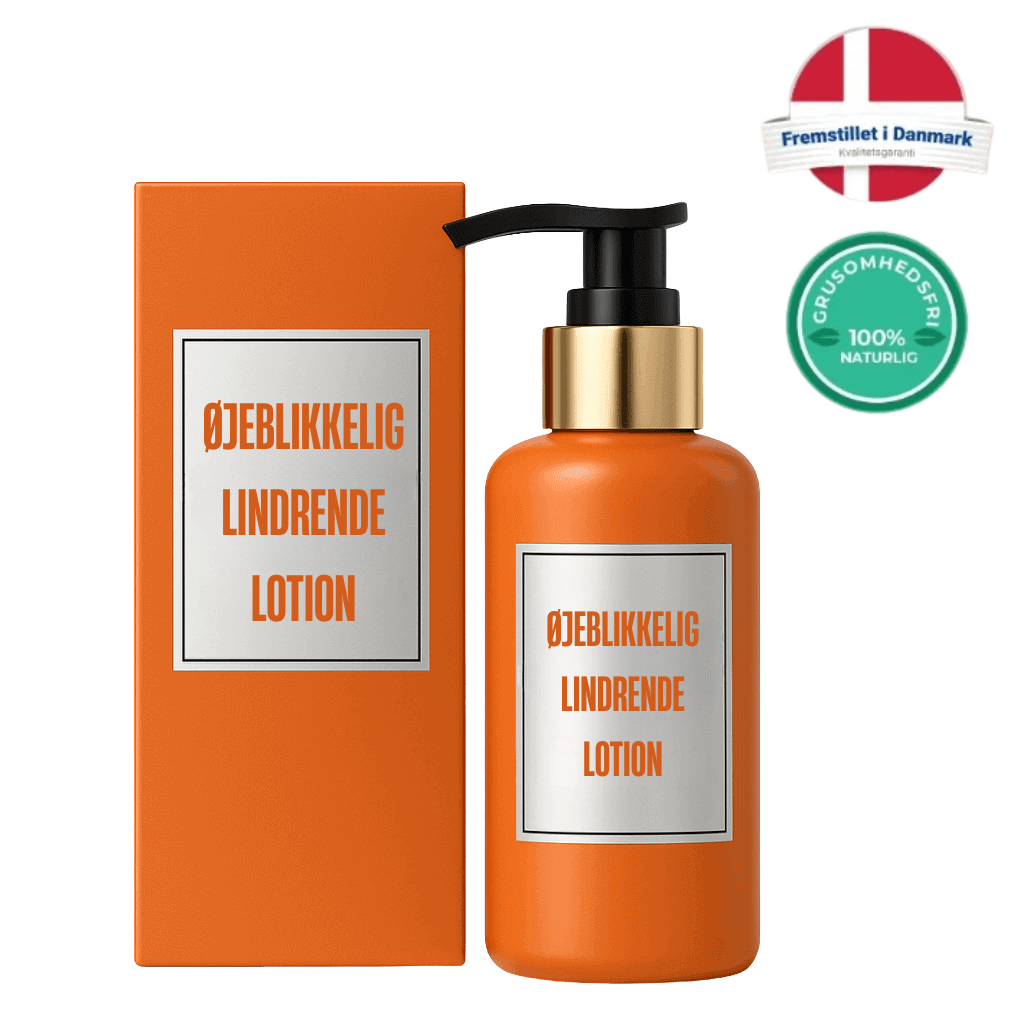 Øjeblikkelig Lindrende Lotion i smuk orange emballage, perfekt til daglig hudpleje.