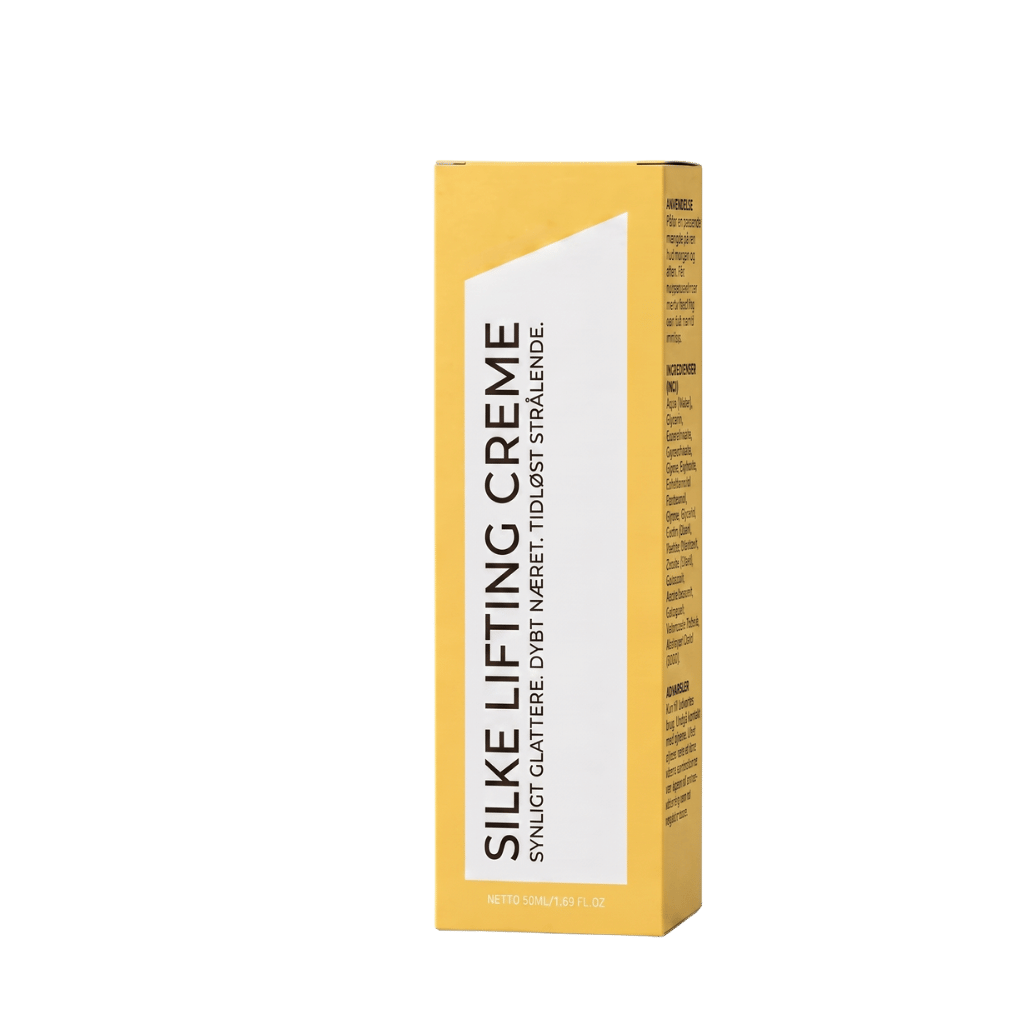 Silke Lifting Creme emballage med fokus på opstrammende effekt og silkeagtig texture.