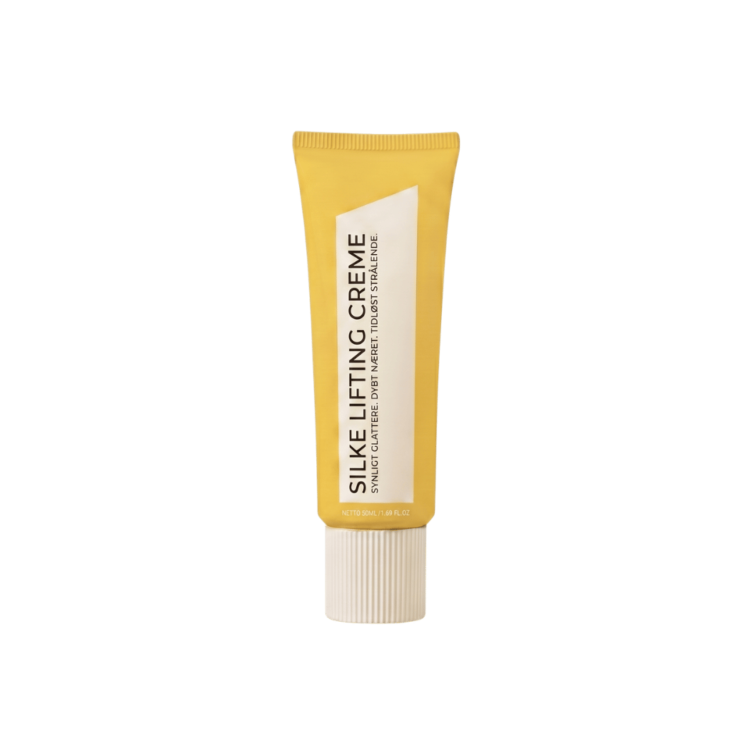 Silke Lifting Creme tube packaging showcasing its lifting and smoothing properties for radiant skin.