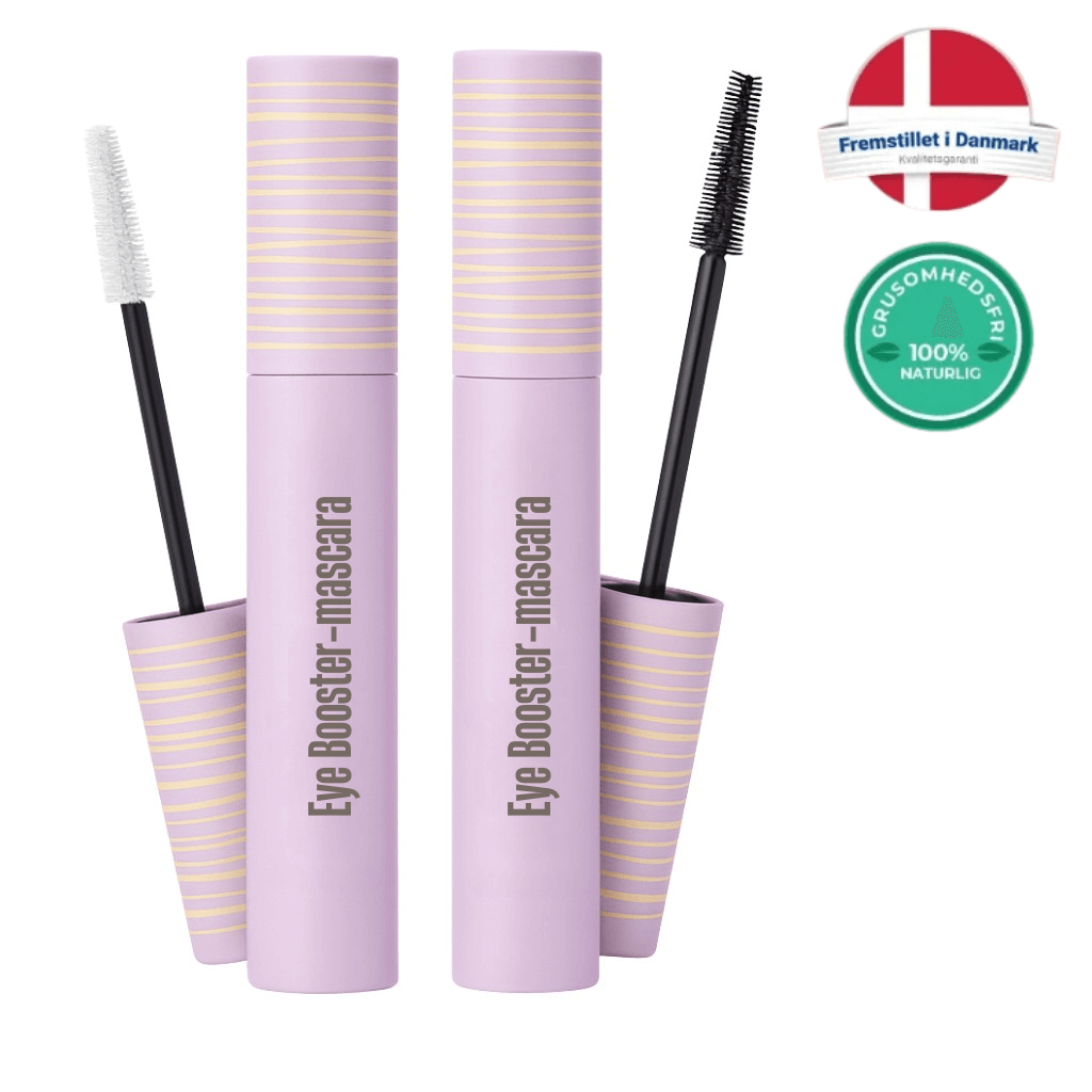 Eye Booster-mascara packaging with two applicators for achieving defined and natural-looking lashes.
