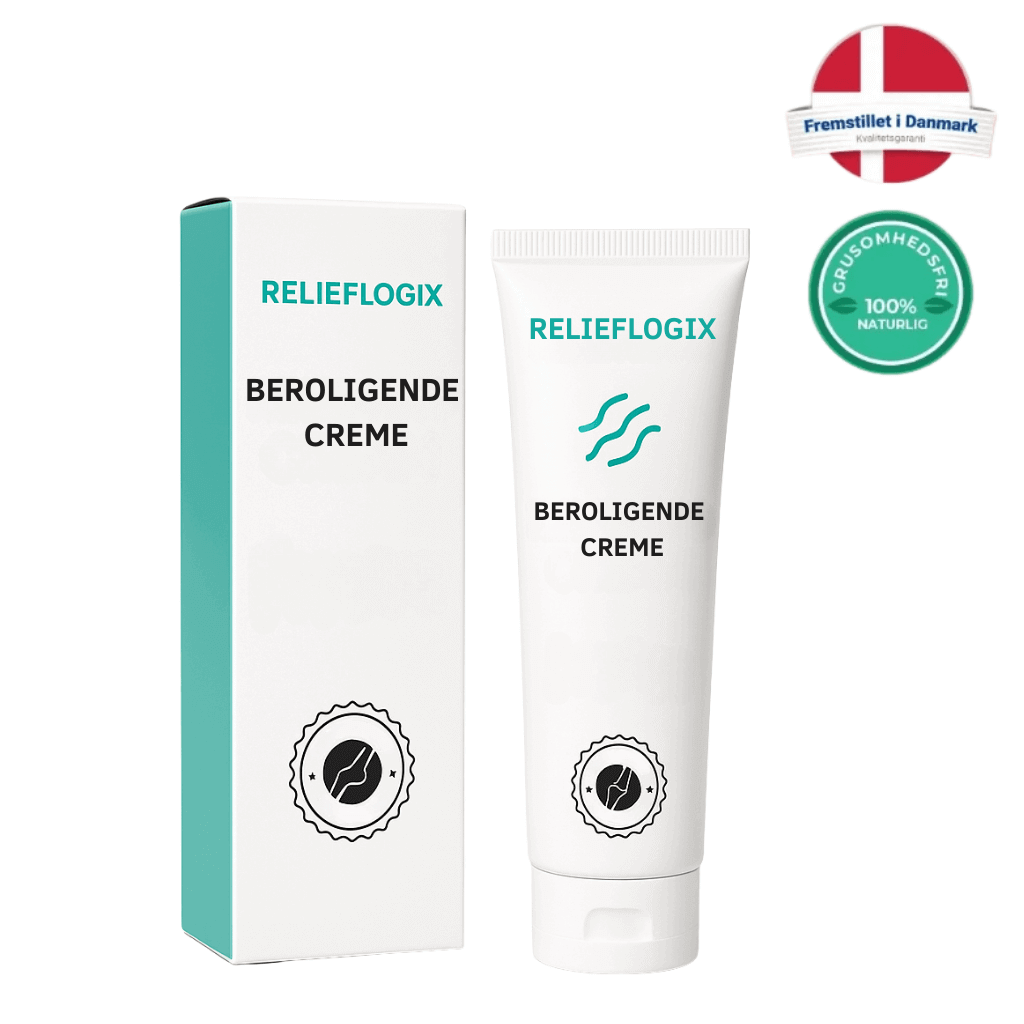 SKÖNHED Beroligende creme in a tube with packaging featuring Danish labels and 100% natural certification.