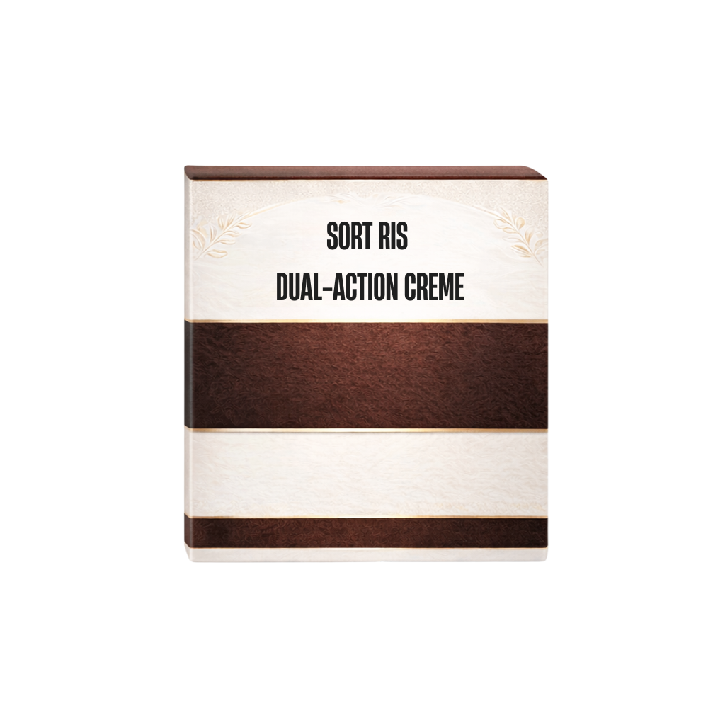 Sort ris dual-action creme packaging with elegant design, promoting smooth and radiant skin.