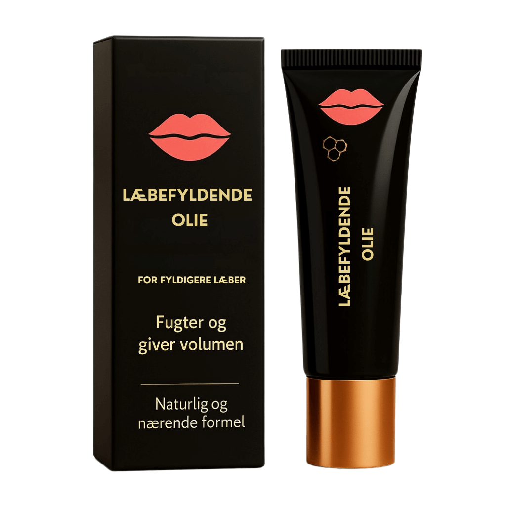 Deluxe Læbe Fuldgørende Olie i emballage, designet til at give fyldigere og strålende læber.