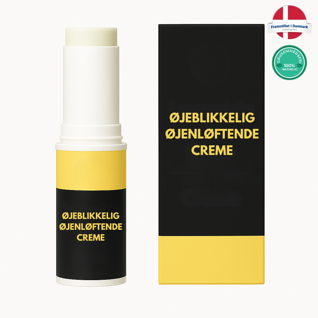 Øjeblikkelig øjenløftende creme i praktisk emballage, viser den lette konsistens til daglig hudpleje.