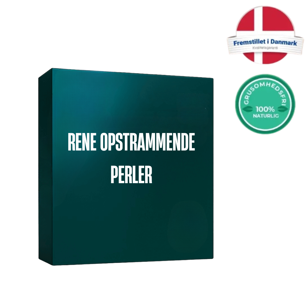 Rene Opstrammende Perler emballage med naturlige ingredienser til velvære og balance.