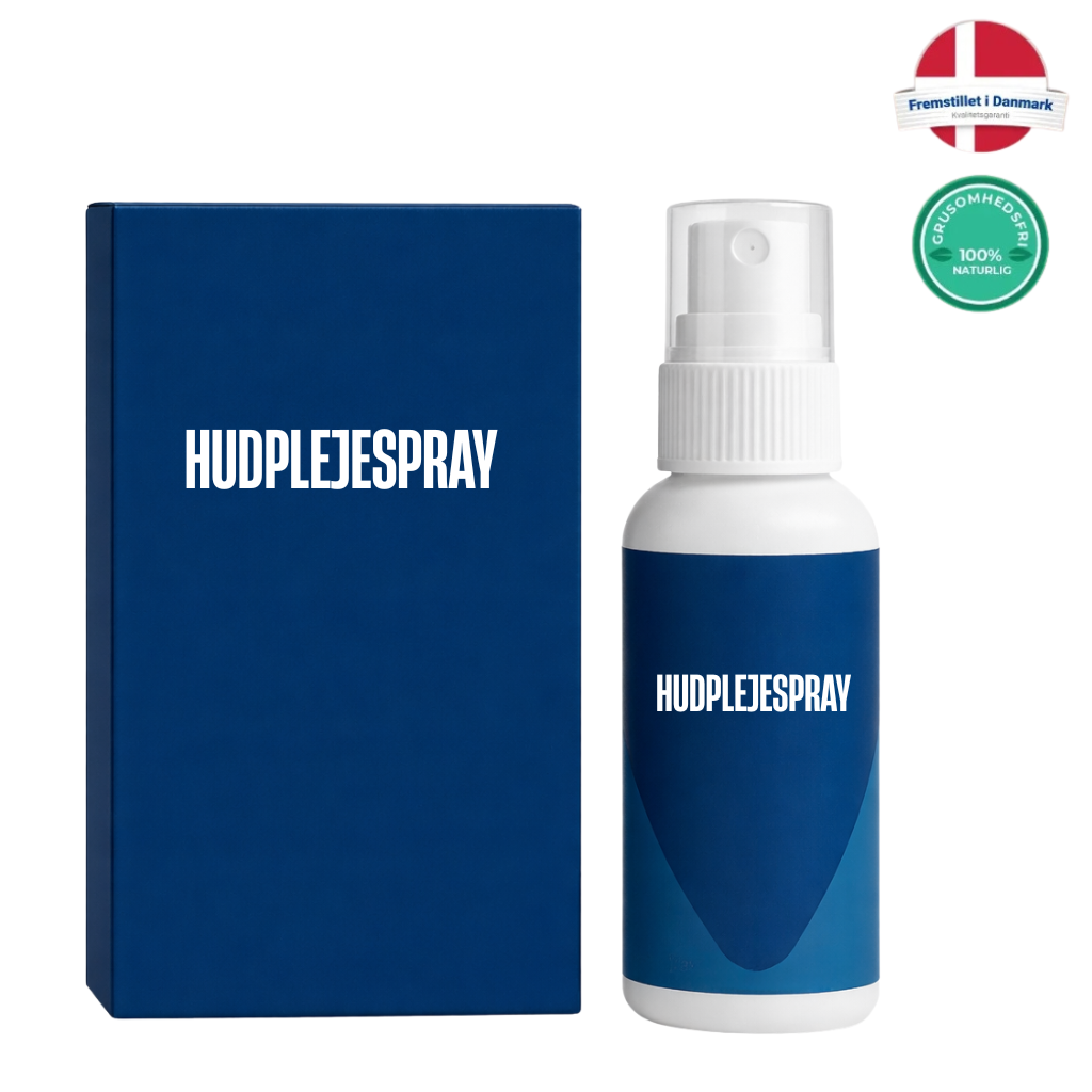 Hudplejespray bottle and packaging designed for daily skincare routine and a balanced, fresh appearance.