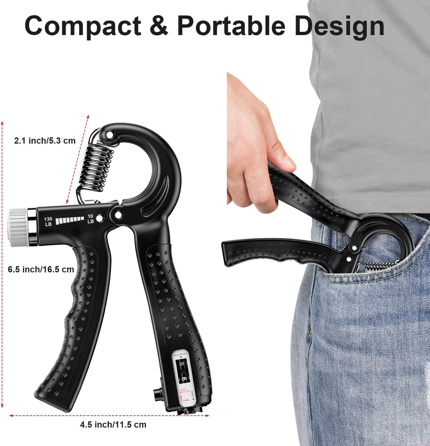 SKÖNHED GripTone showing compact and portable design in hand, ideal for enhancing grip strength.