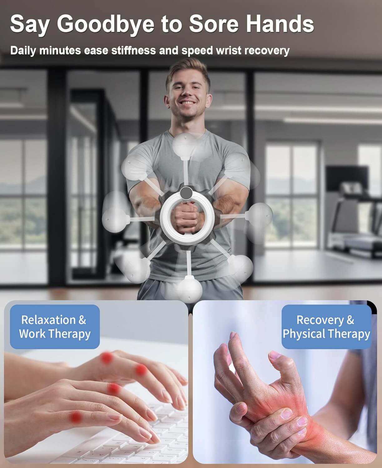SKÖNHED PulseCrank used for hand therapy to relieve stiffness and enhance recovery in fitness routines.