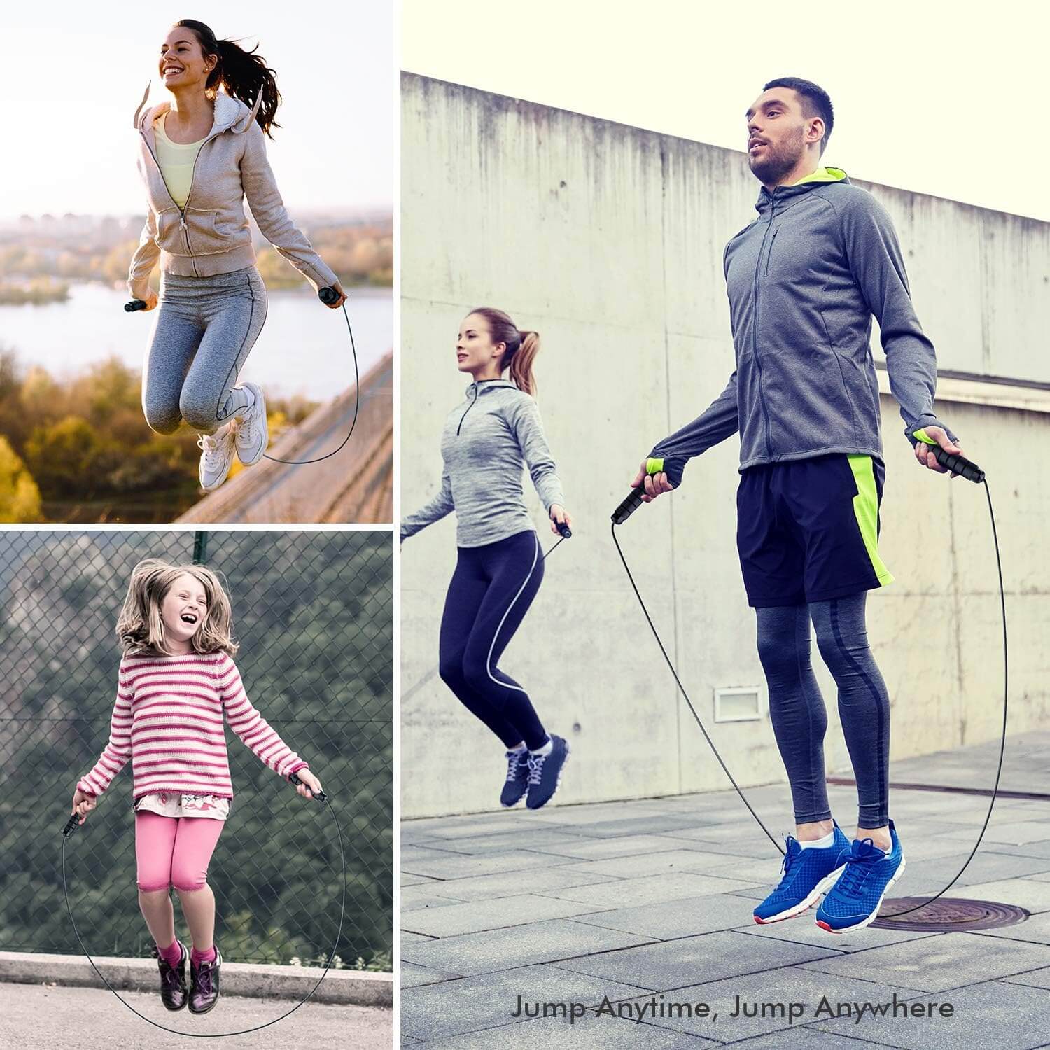 SKÖNHED AeroRope in use by adults and children, showcasing indoor and outdoor jumping training.