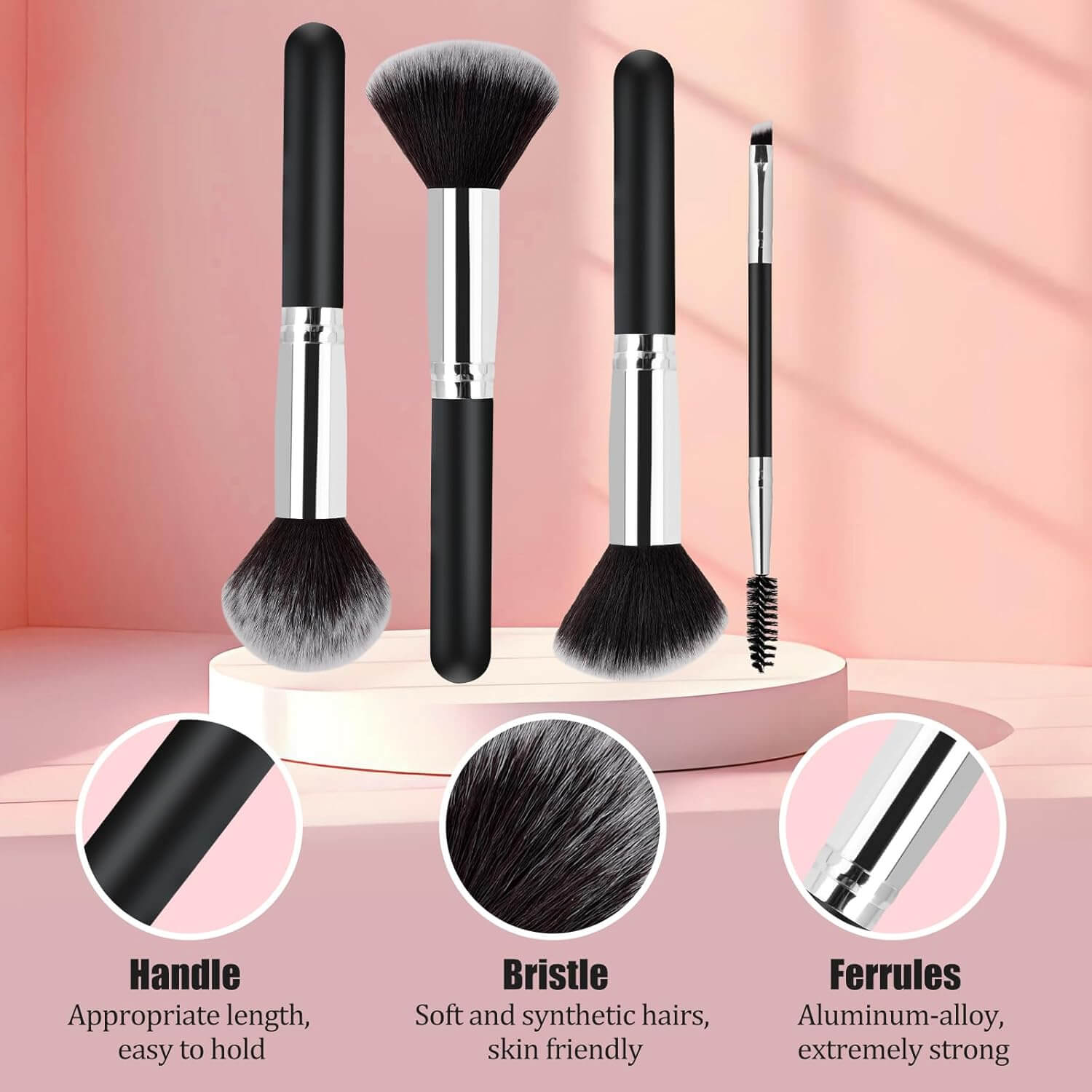 Skönhed – Makeup Børstesæt til Professionel og Daglig Brug, detaljer om børster og materialer.