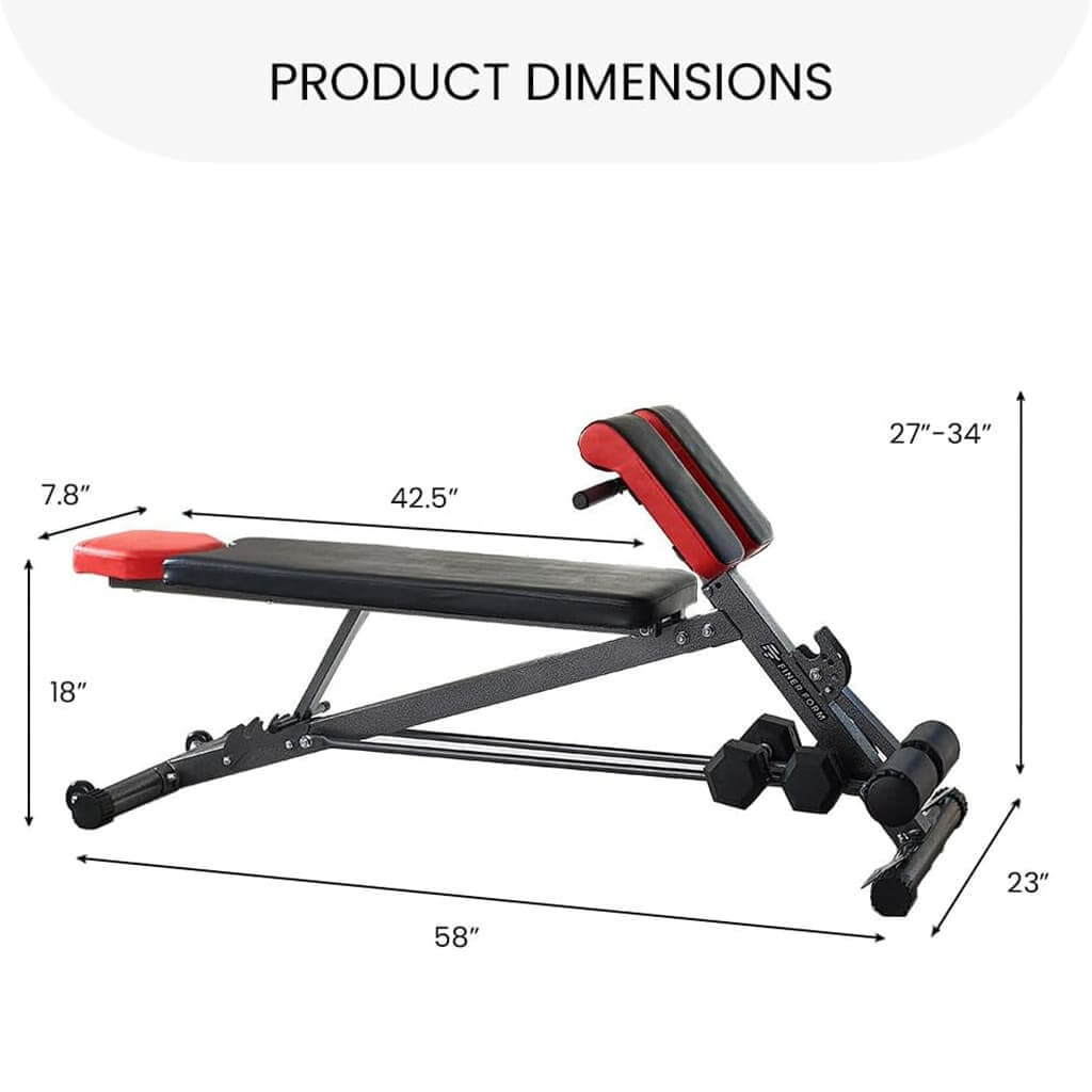 SKÖNHED FlexForm Bænk product dimensions with adjustable angles and compact design for fitness training.