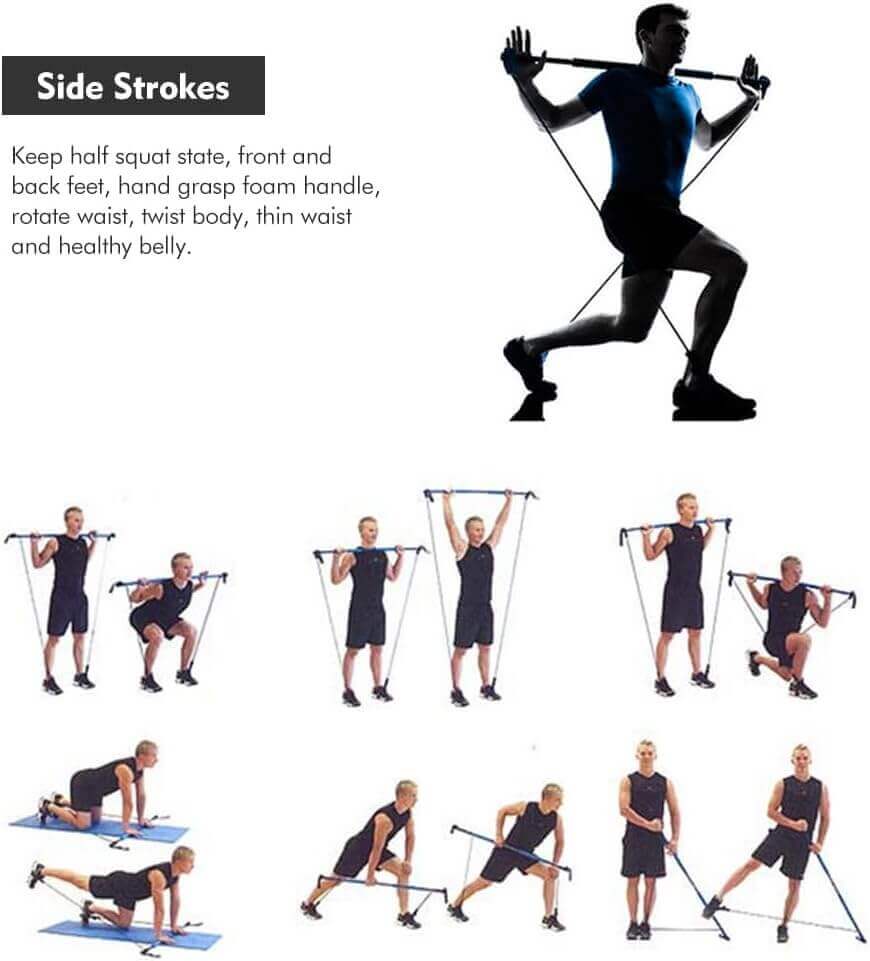 Side Strokes exercise instructions using Skönhed PilatesStang Kit for a full body workout.