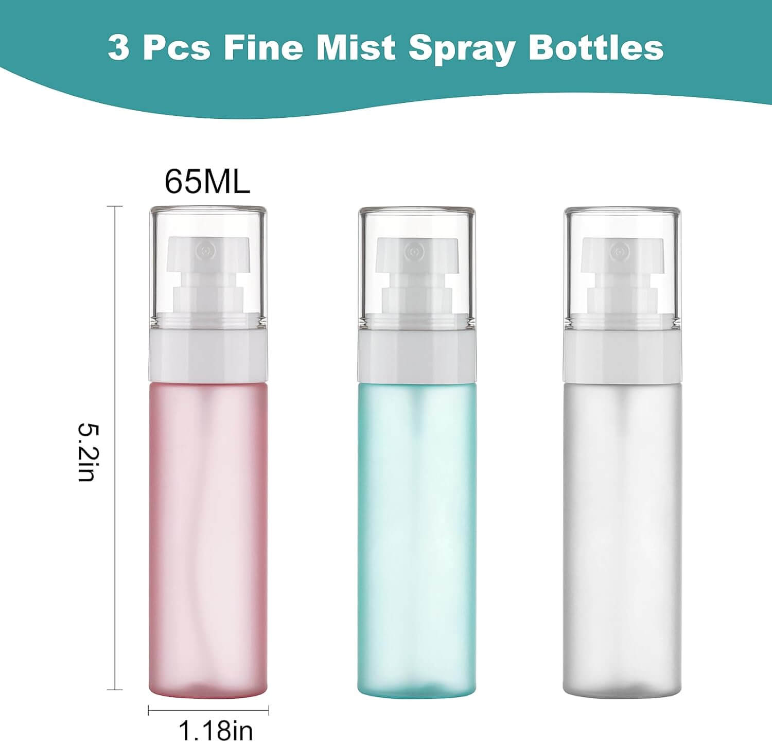 Skönhed Rejse Sprayflasker – 3-pak: 3 elegante sprayflasker i rosa, lys blå og klar, hver 65 ml, perfekt til rejse.